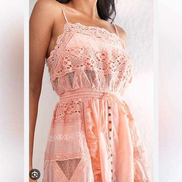 Free People Dresses & Skirts - Free People Miley Bodysuit Crochet Eyelets Embroidered Pieced Mini Dress